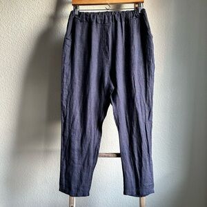 Alexandre Laurent High Rise Navy Blue 7/8 Straight Leg Linen Pants Sz: Med